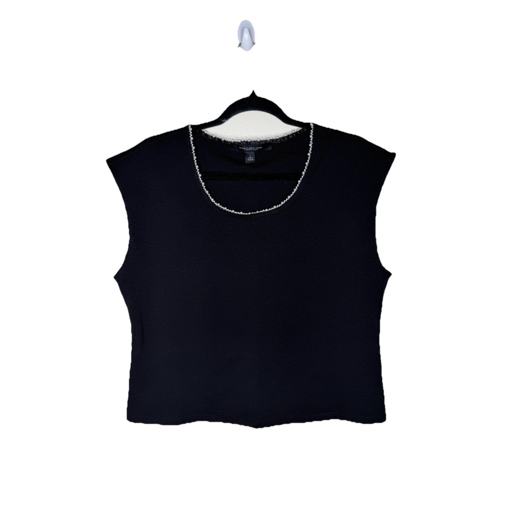 Marc New York Black Faux Pearl Sleeveless Top Size Large